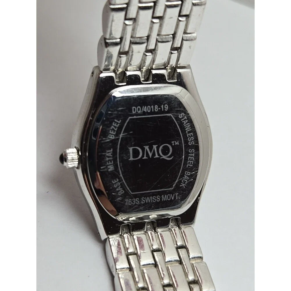 DMQ Diamonique Womens Silver Tone Mother Of Pearl Swiss Quartz Watch New Battery